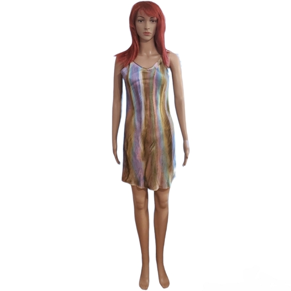 Handpainted Charmeuse satin Dress. Original. One of a kind wearable art Boho - Picture 6 of 16